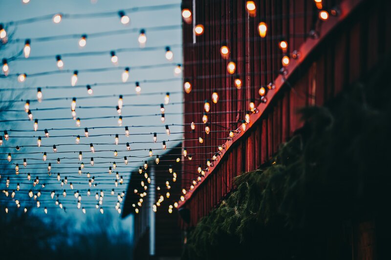 String lights at dusk