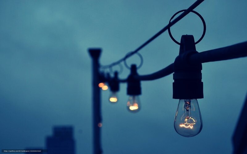String lights at dusk