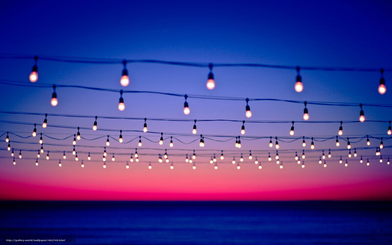 String lights at sunset