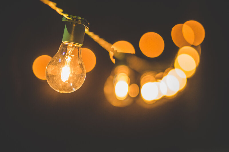 String lights glowing in the dark