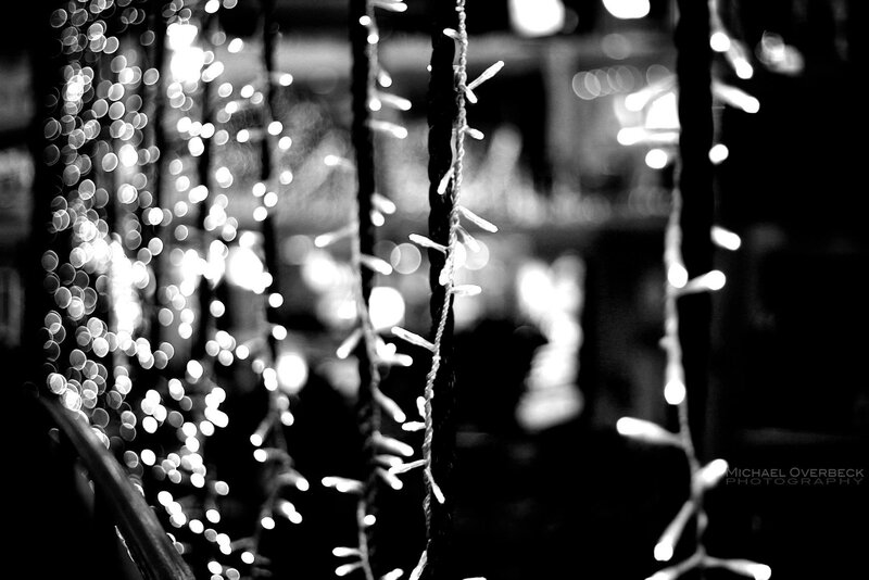 string lights in black and white