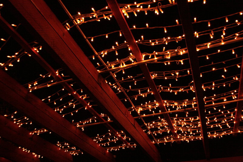 String Lights on Wooden Beams