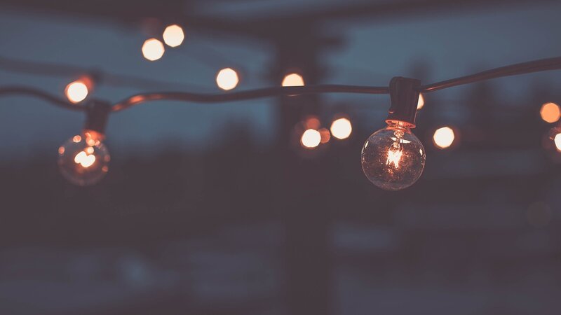String of Light Bulbs — Blue, Calm, Night