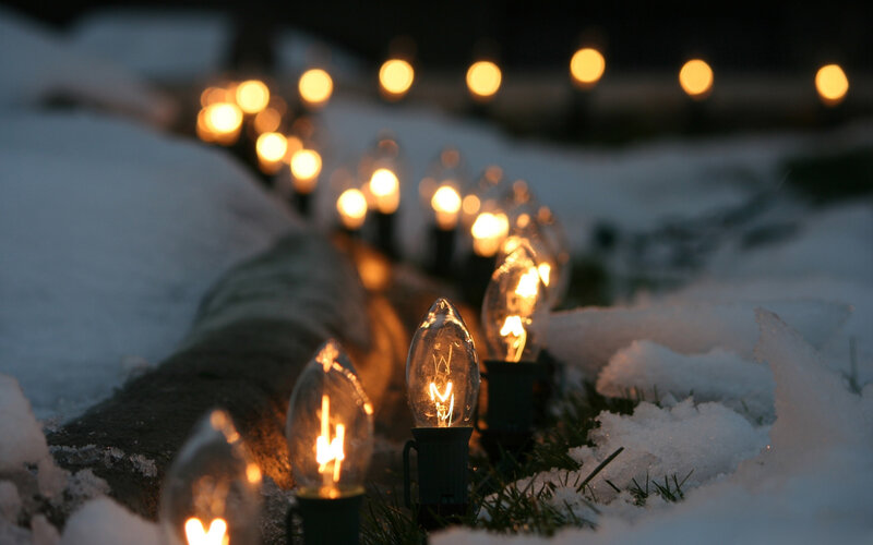 String of Lights in Snow