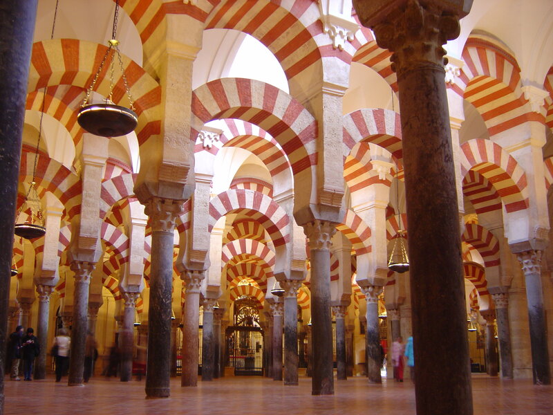 Striped arches in a grand hall