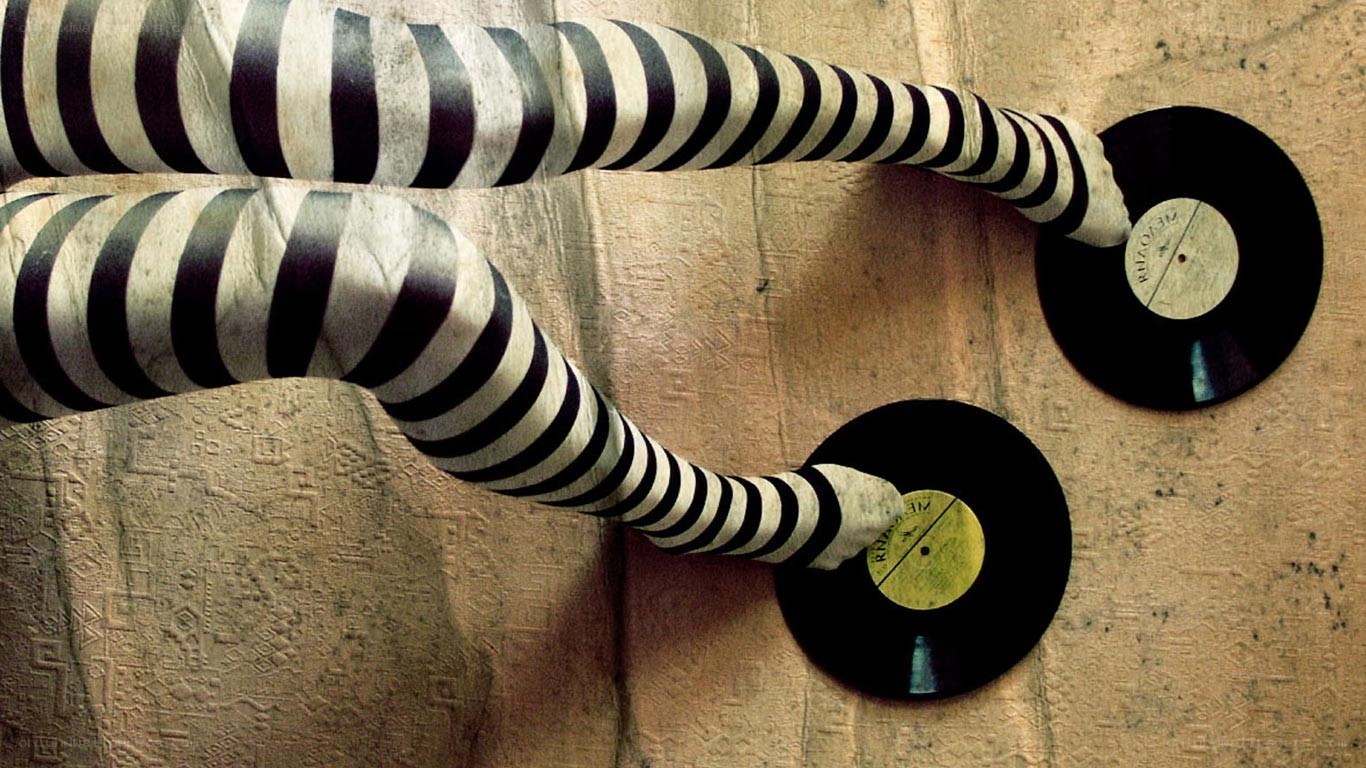 striped arms on vinyl records