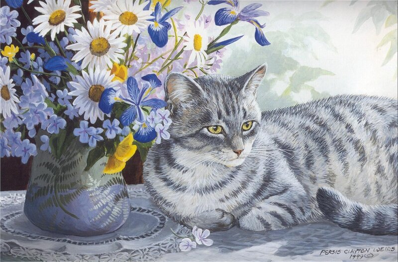 Striped Cat with Flowers