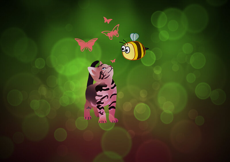 Striped Cat with Insects