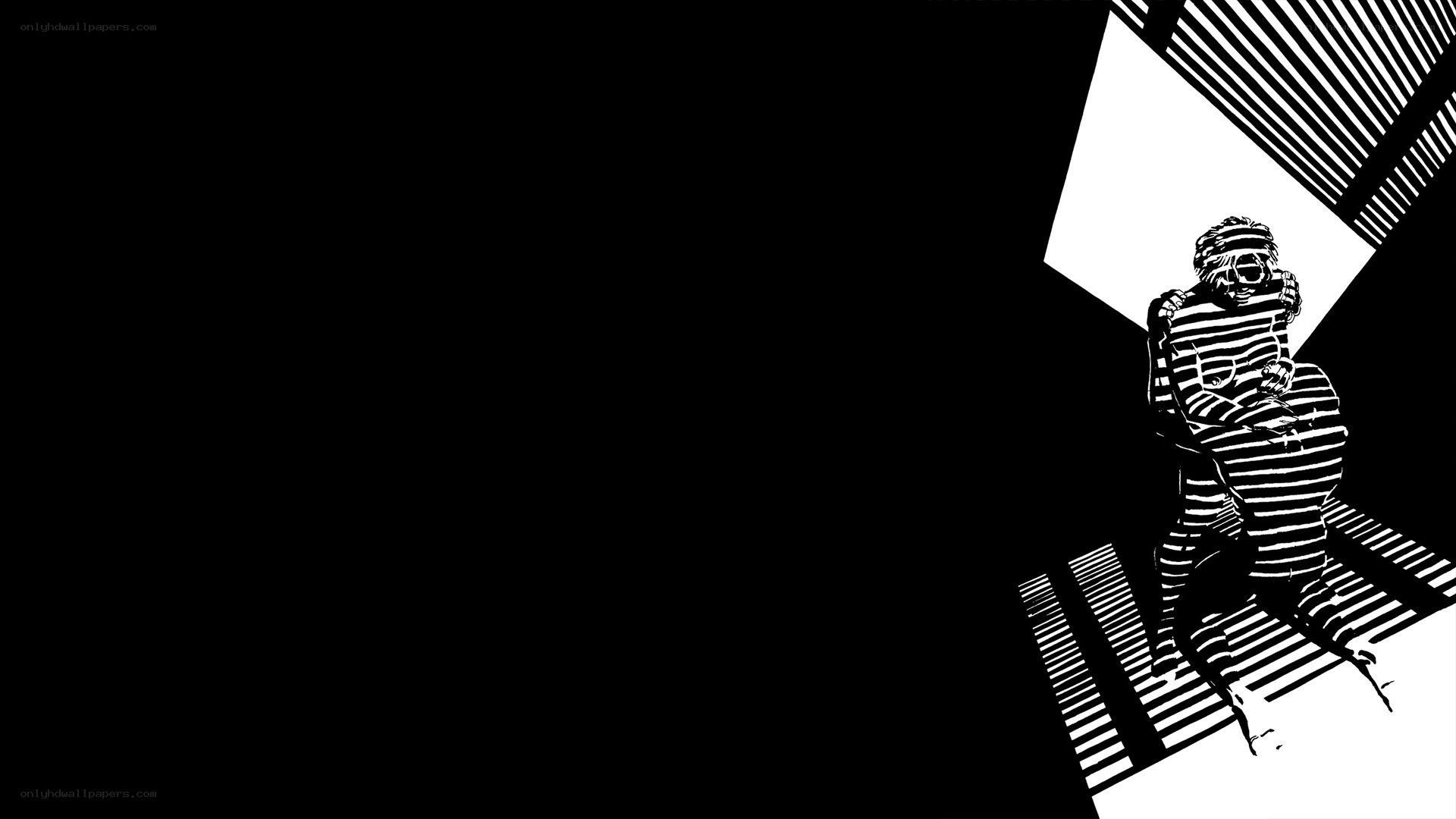 striped figures in dark space