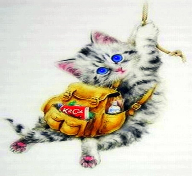 Striped Kitten with Backpack