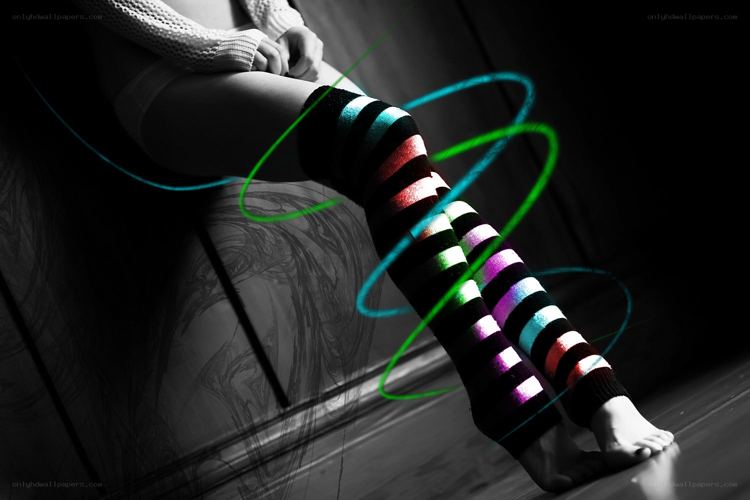 striped leg warmers with light trails