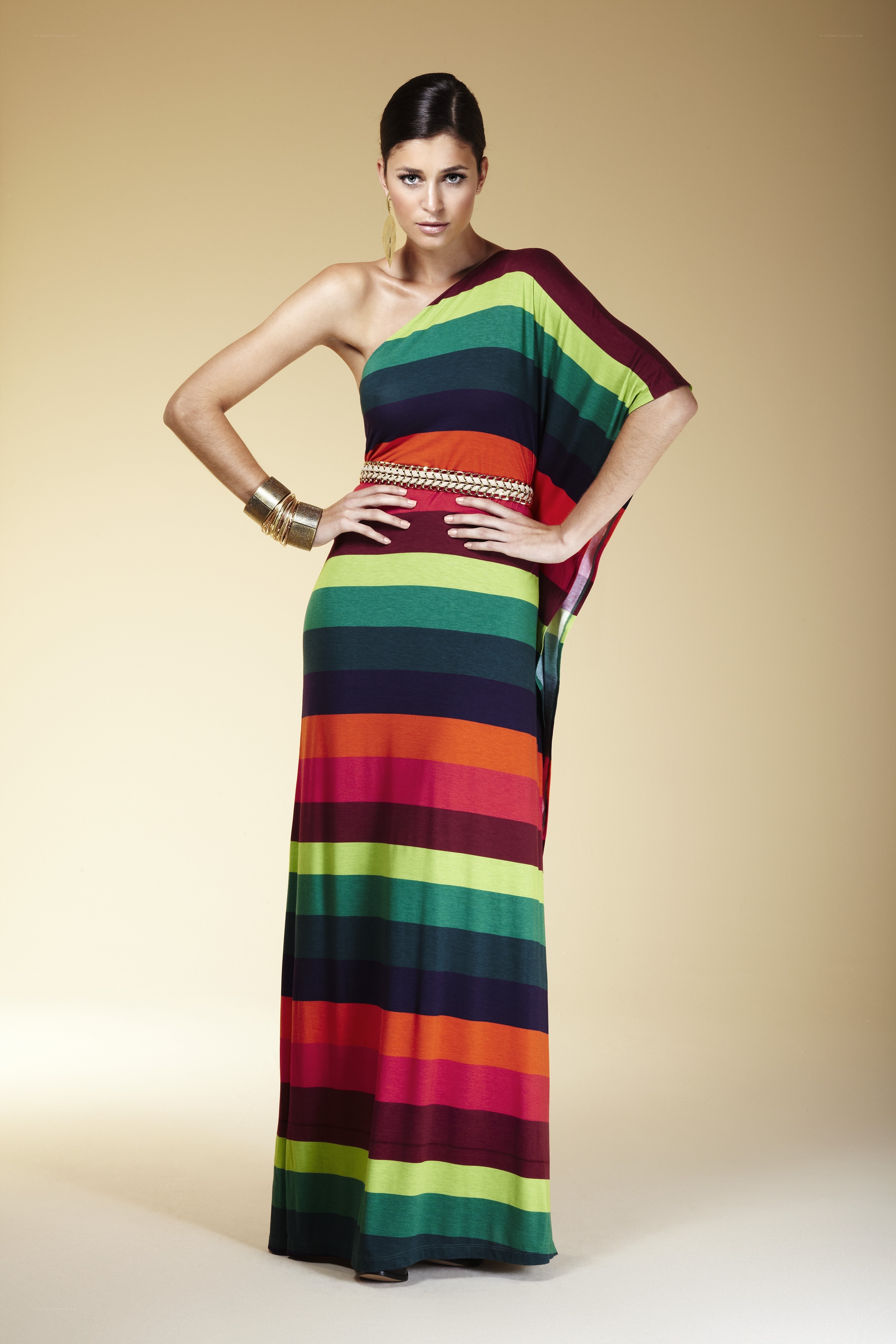 Striped one-shoulder gown