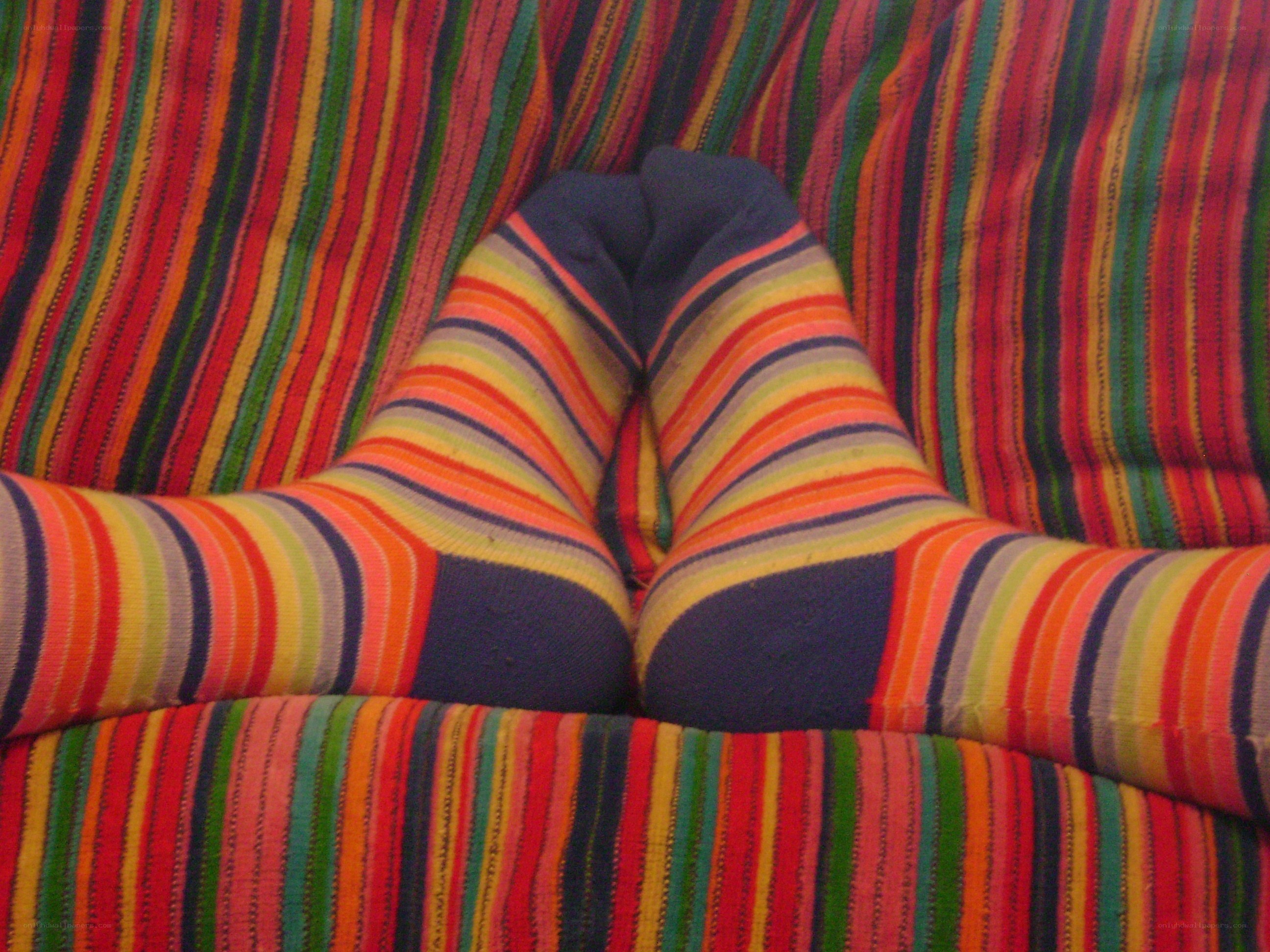 striped socks on colorful fabric
