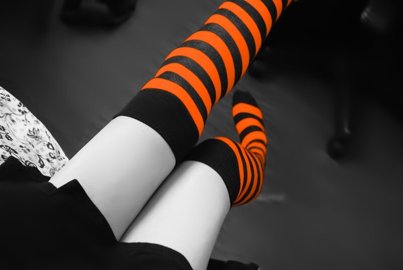 striped socks on legs