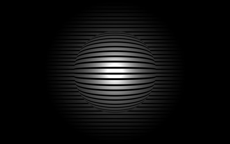 striped sphere in dark background