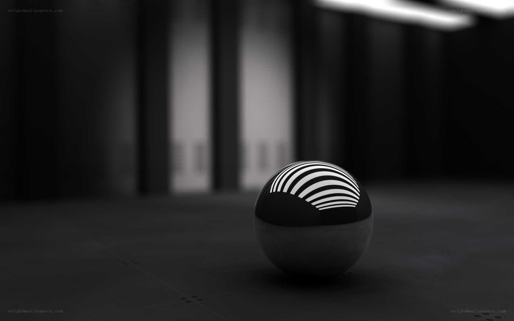 striped sphere in dark room