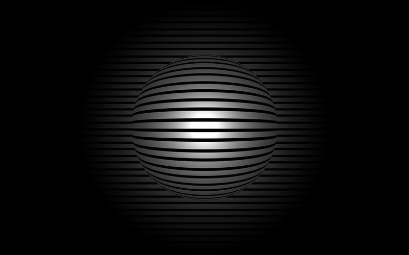 striped sphere on dark background