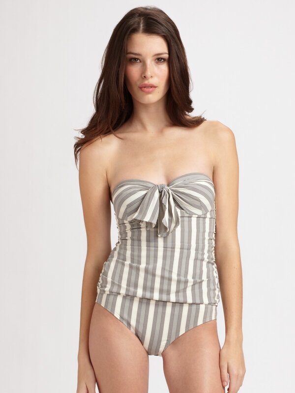 striped strapless swimsuit
