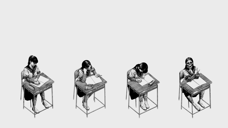 Student at Desk — Black