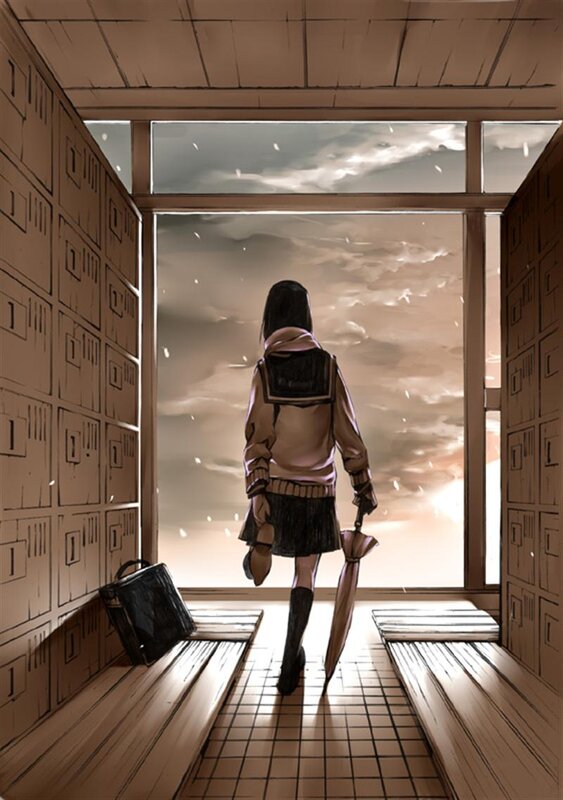 Student at the school entrance