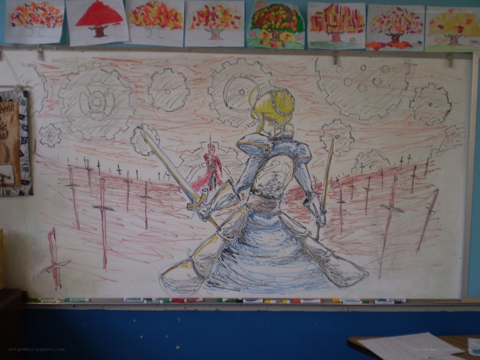 student drawing on whiteboard