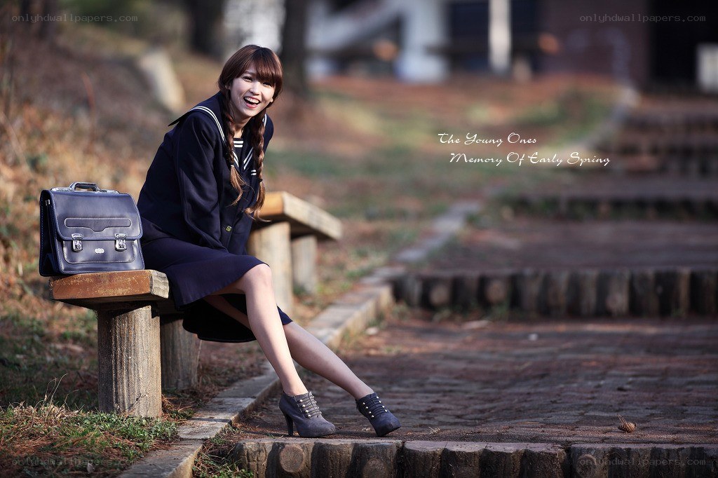 Student girl on bench
