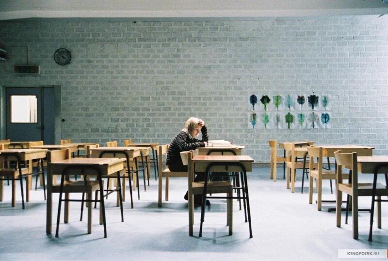 Student in an empty classroom