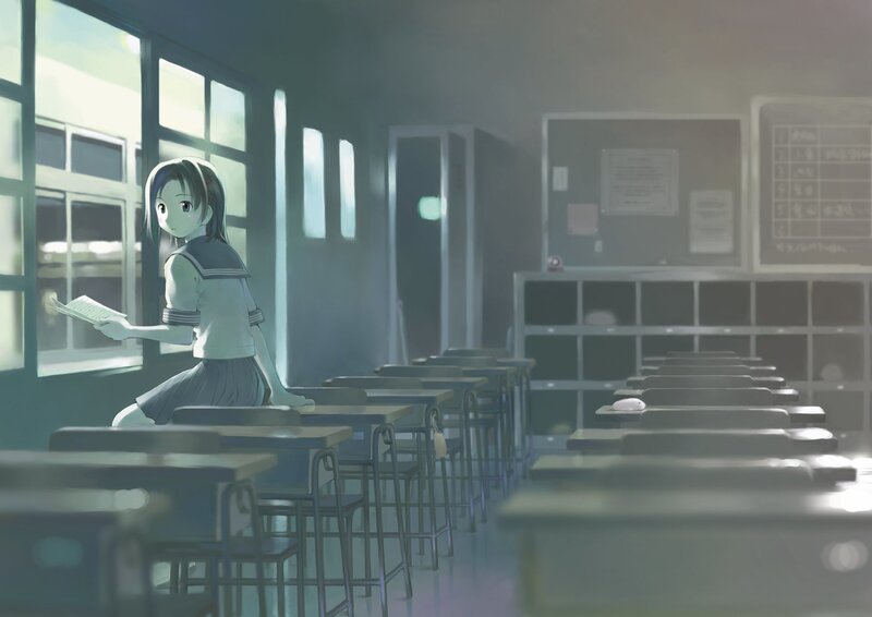 Student in an empty classroom