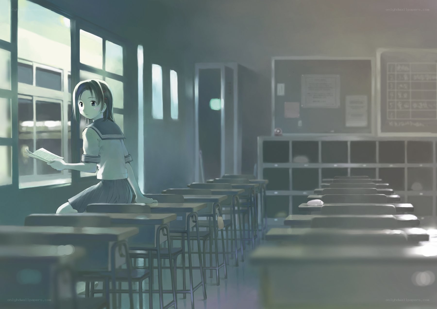 Student in an empty classroom