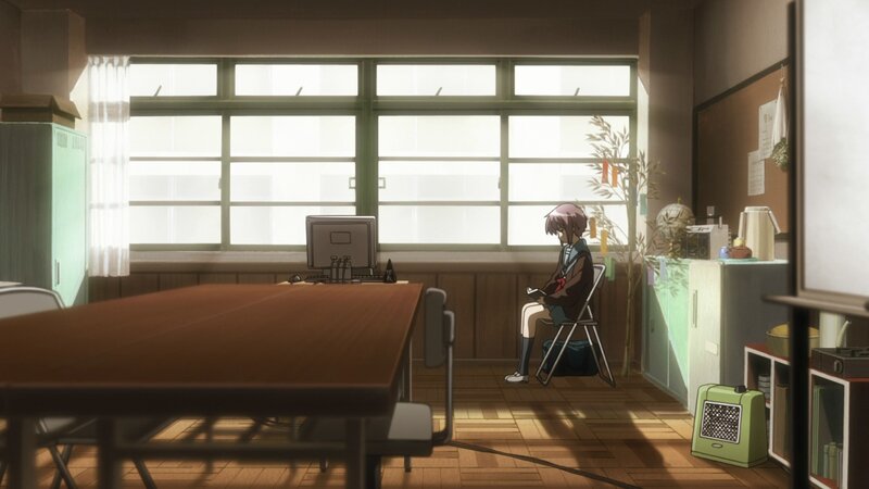 student in classroom at sunset