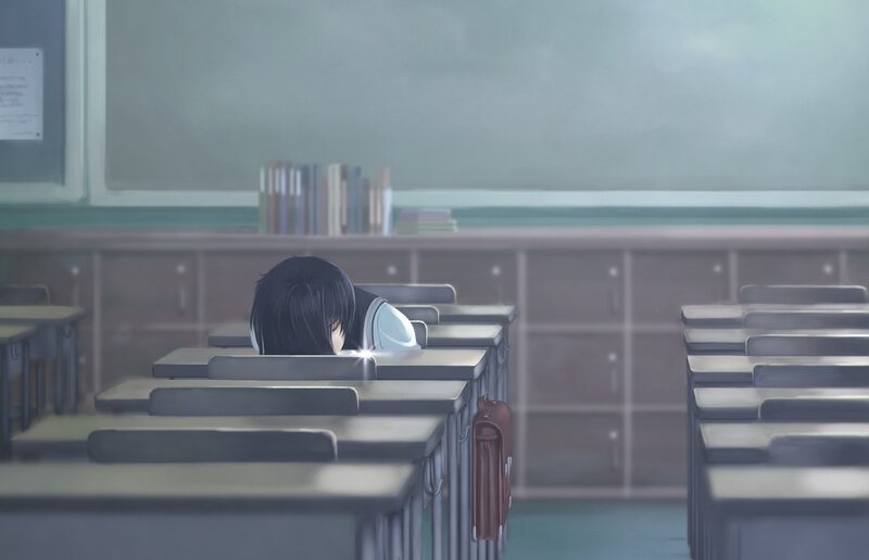 Student in Classroom — Gray, Quiet