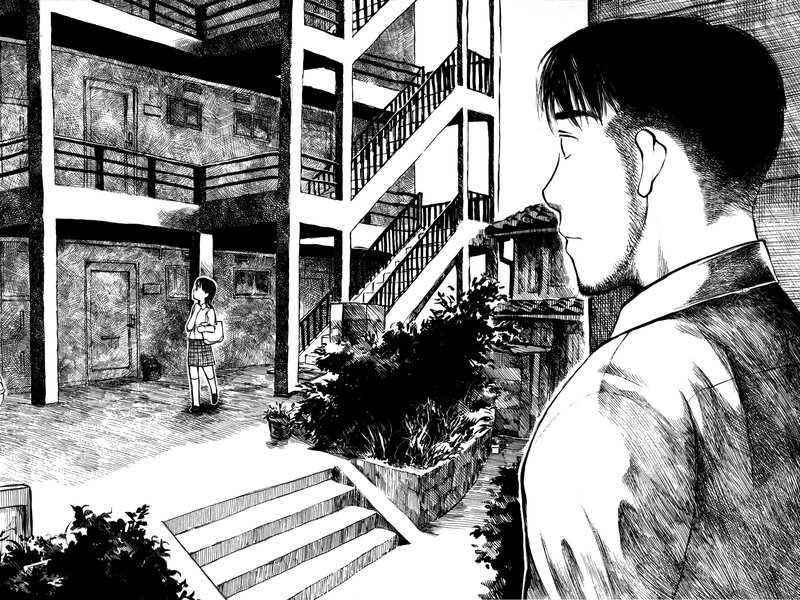 student in courtyard