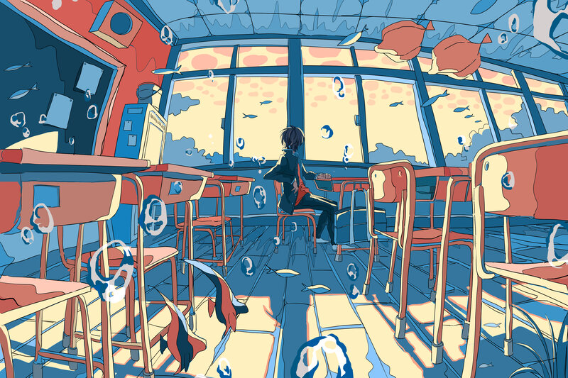Student in Flooded Classroom