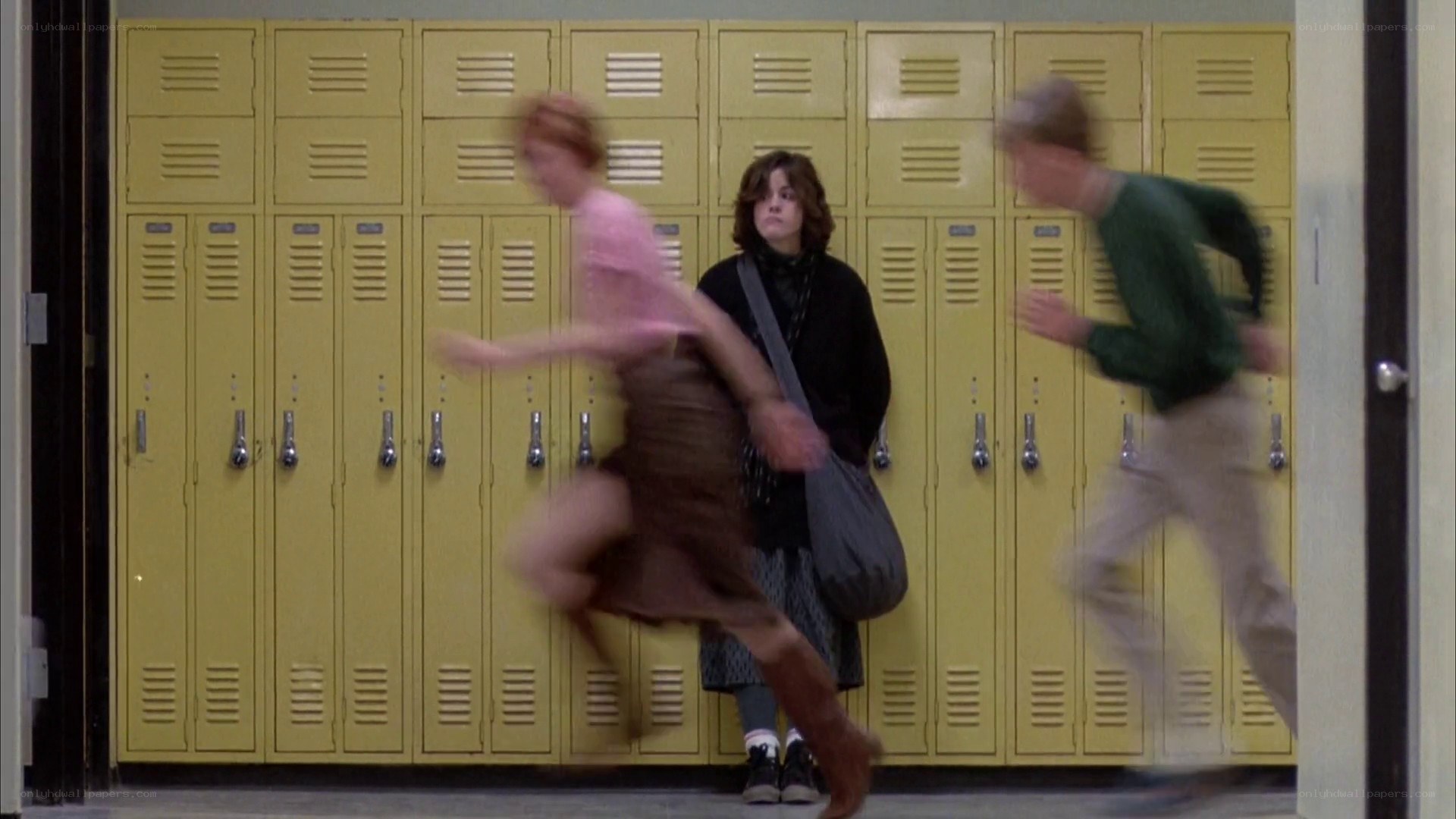 student in school hallway