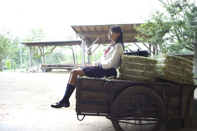 Student on a hay cart