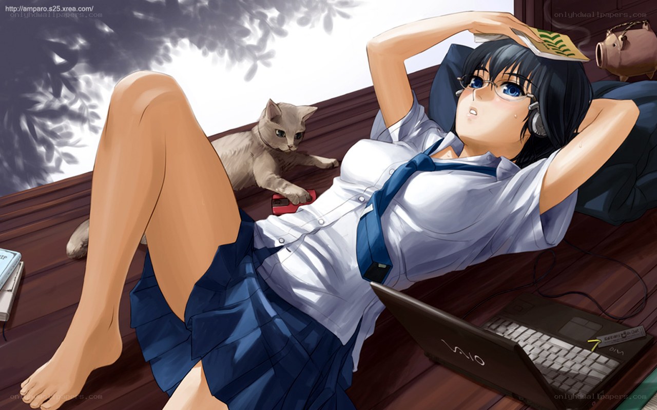 Student relaxing with cat