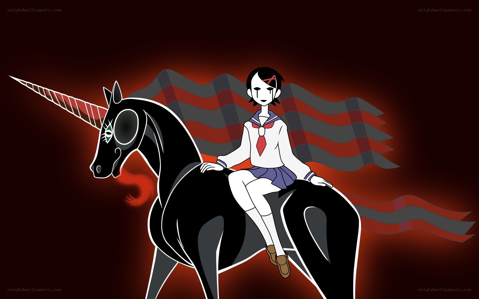 student riding a black unicorn