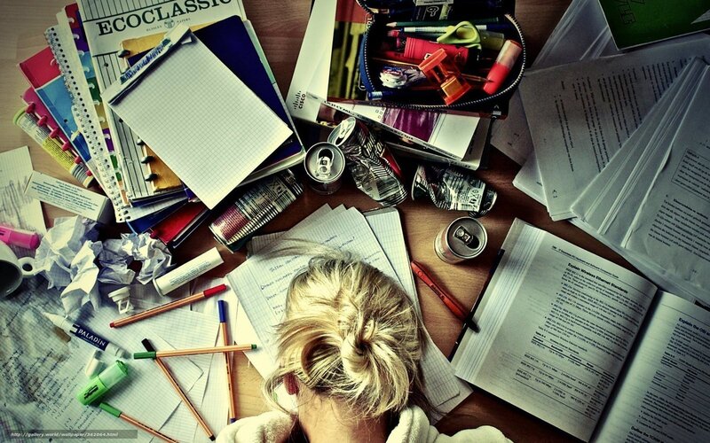 Student Studying at Desk — Brown, Busy, Photograph