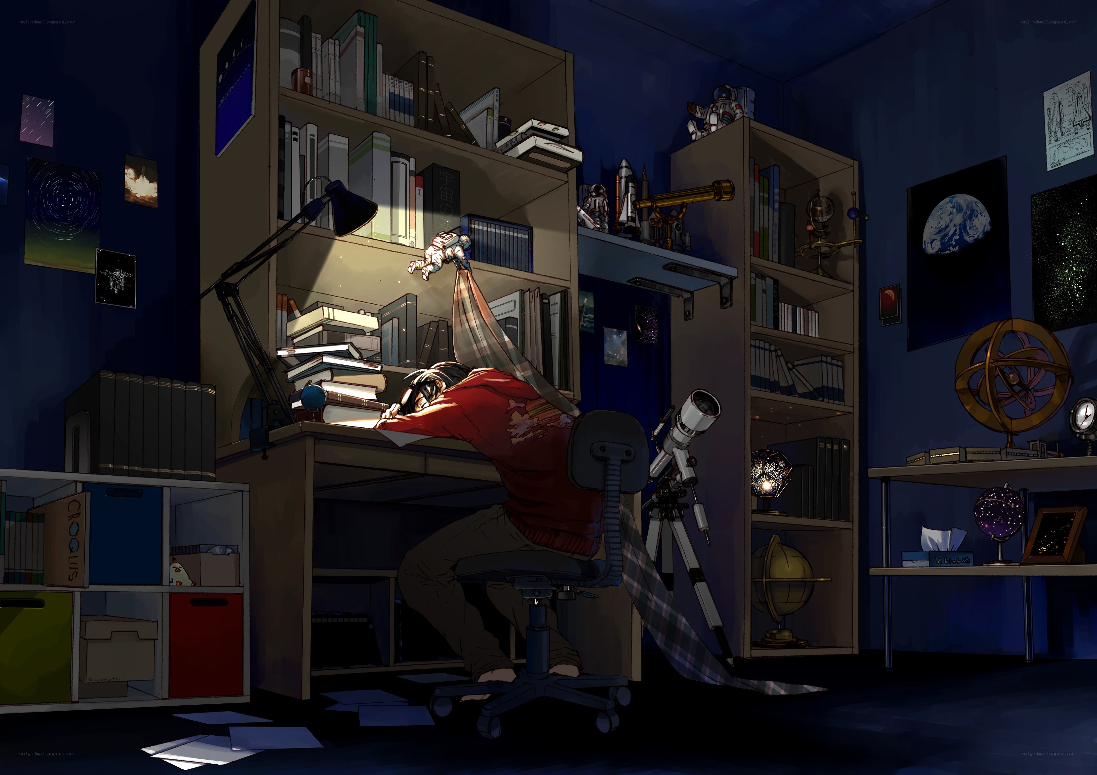 Student studying at night