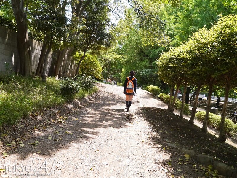 Student walking in a park
