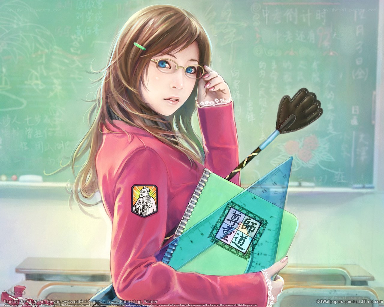 Student with books in classroom