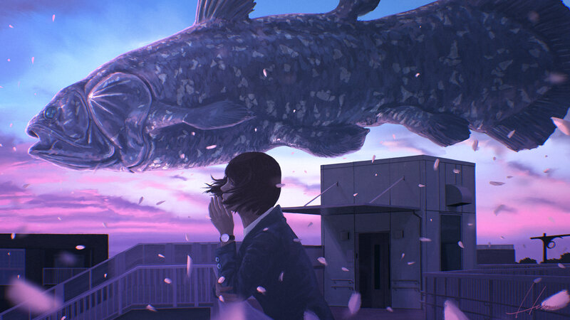 Student with Giant Fish