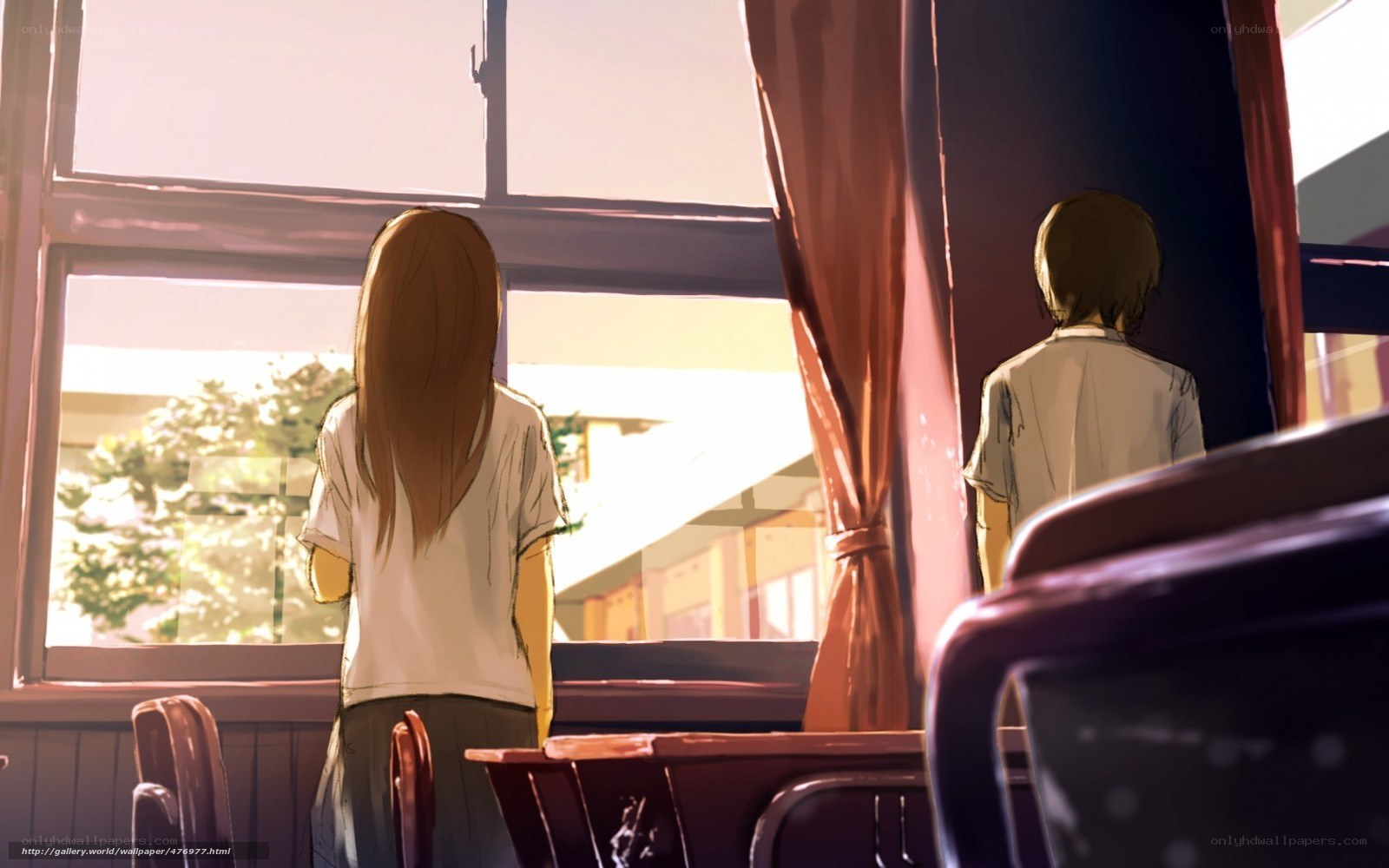 Students at a classroom window