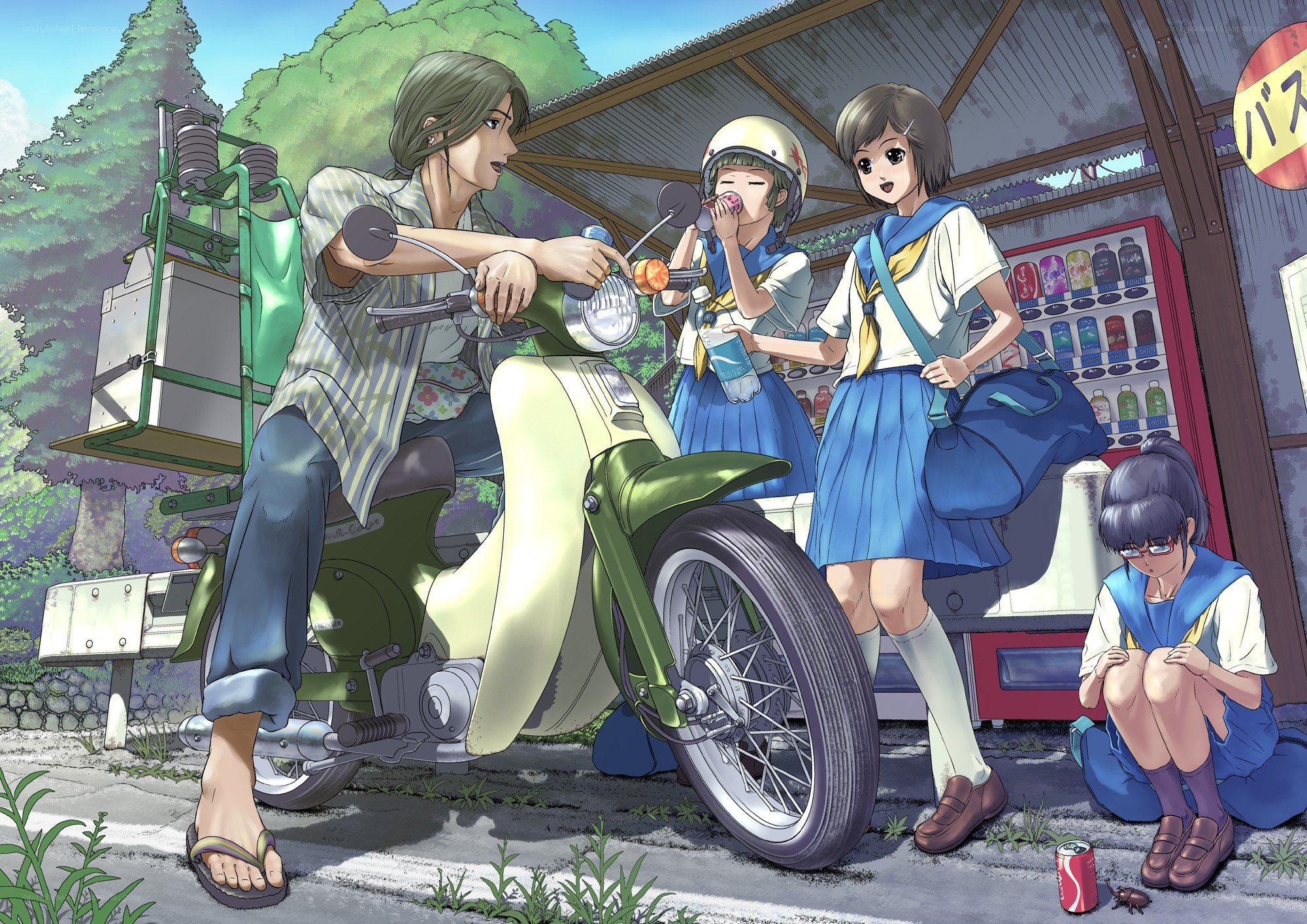 Students at a roadside stop
