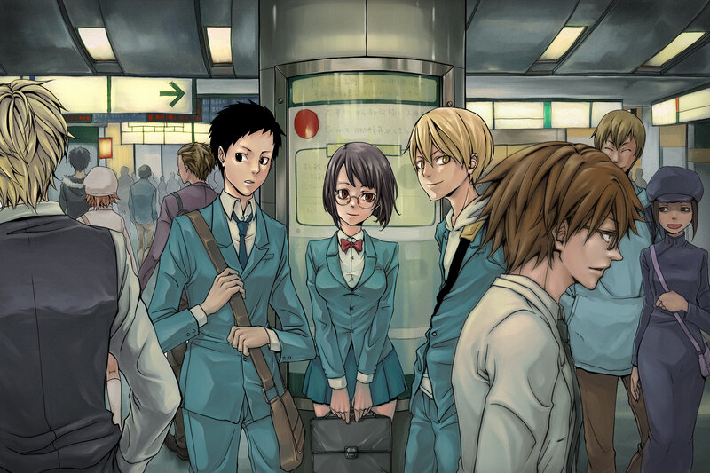 Students at a train station