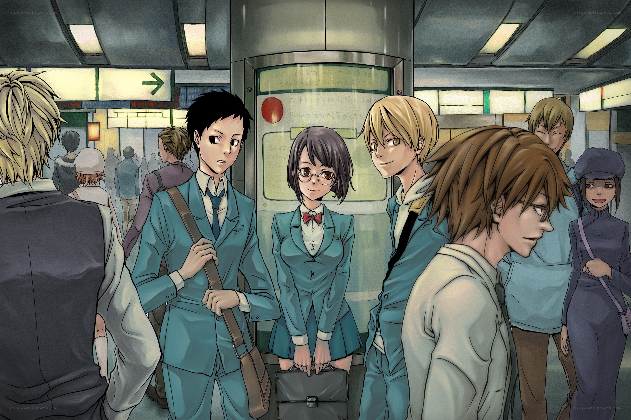 Students at a train station