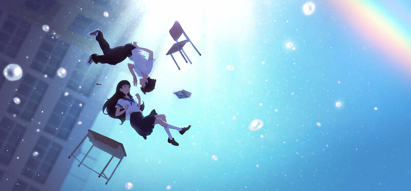 Students Floating Underwater — Blue