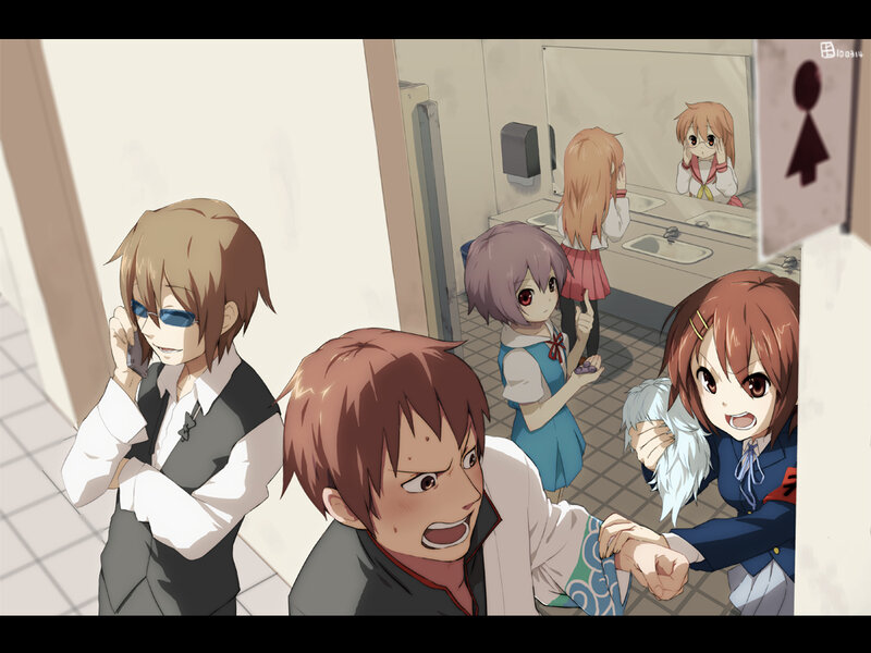 Students in a bathroom