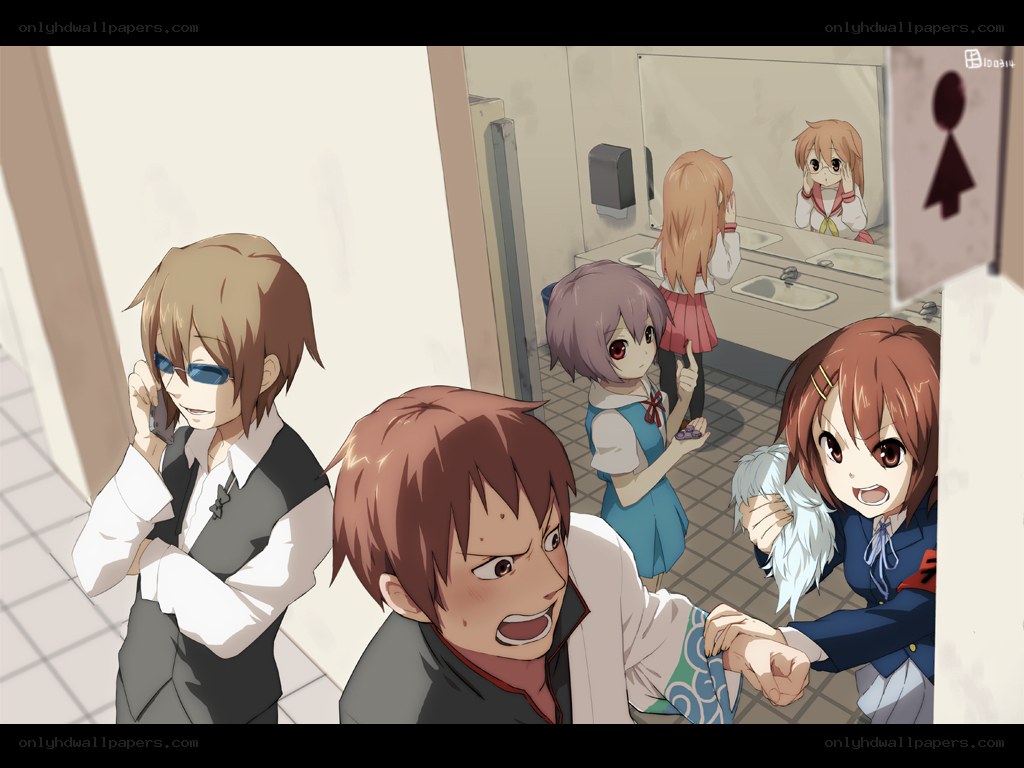 Students in a bathroom