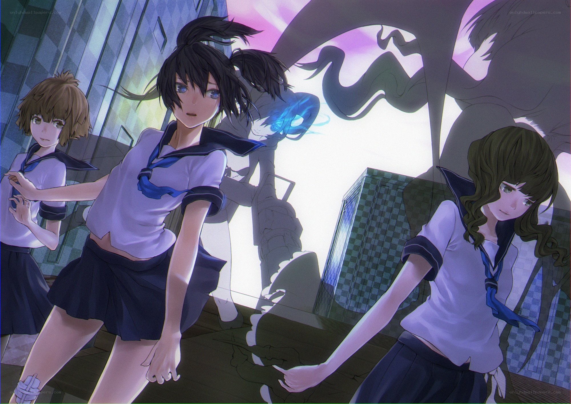 Students in a city at night